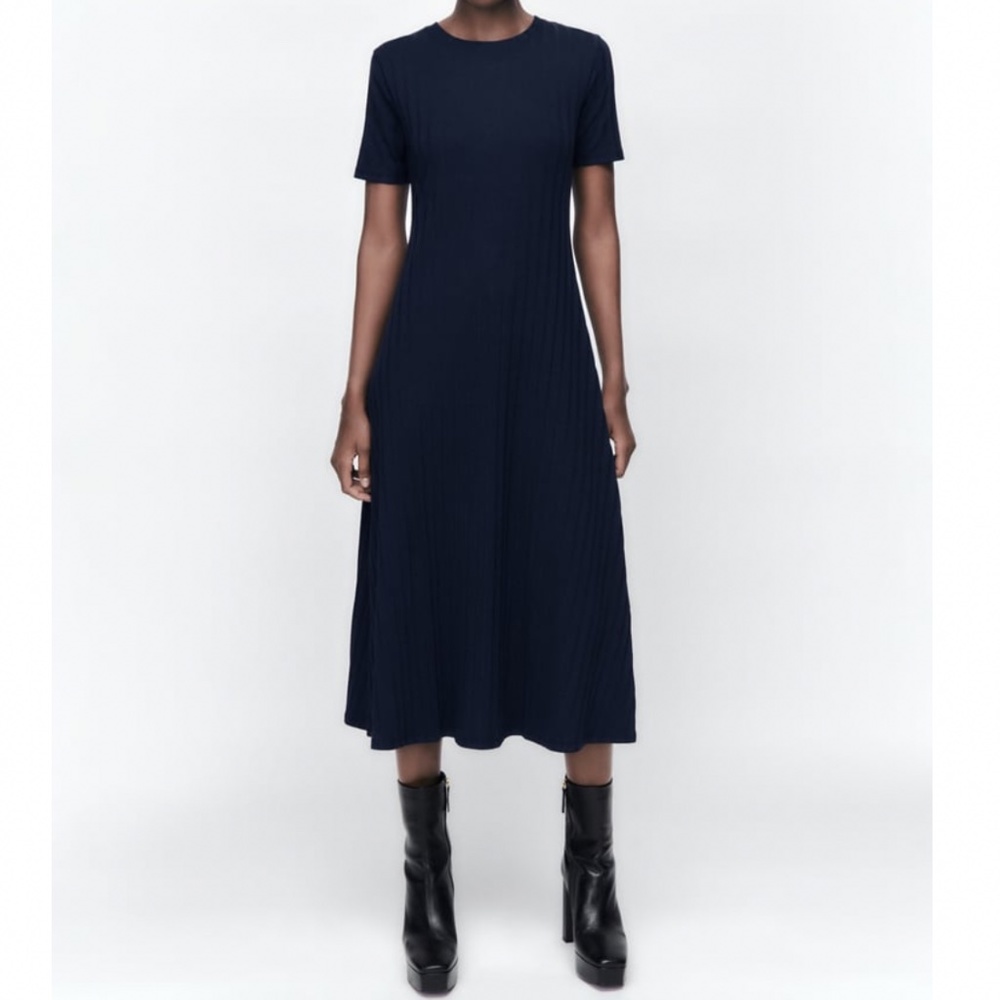 NWT Zara cotton rib dress navy blue